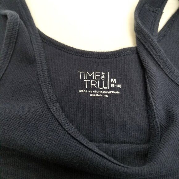 Time and Tru Ribbed Tank Top M Navy Blue Soft Modal Layering Basic - Picture 4 of 8